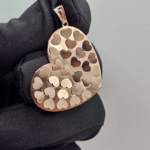 Sterling Silver 925 Rose Gold Plated Confetti Heart Pendant - Picture 10 of 11